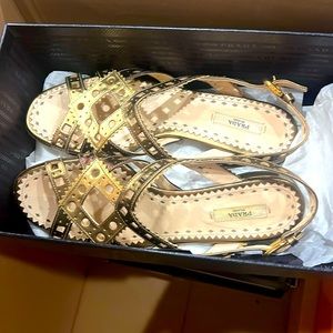Prada gold perforated sandals